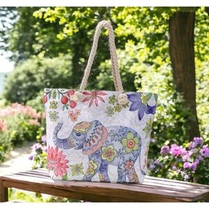 Jumbo Mandala Elephant Canvas Tote Bag, Safari Wildlife Casual Beach Bag